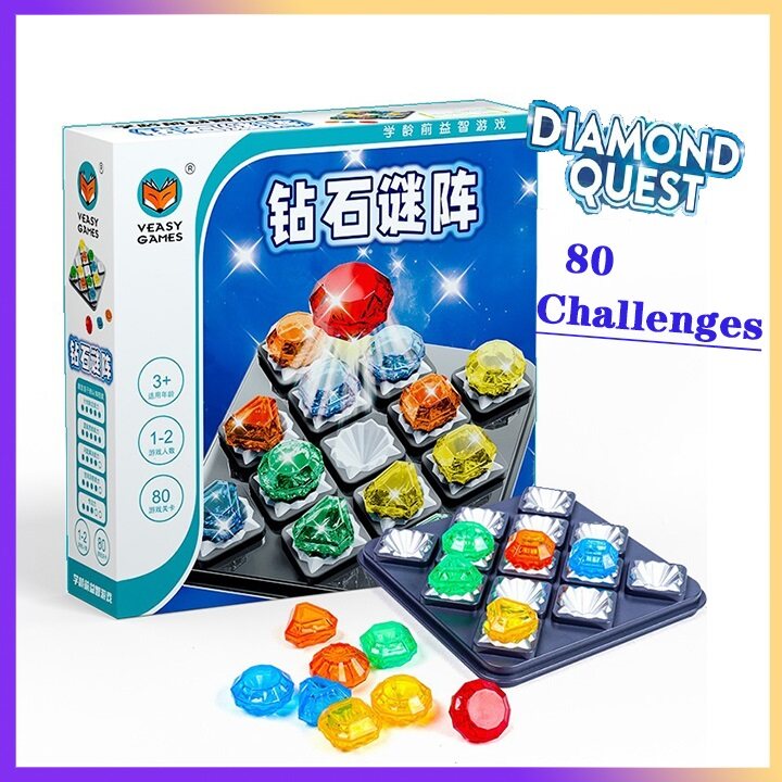 Diamond Quest 80 Challenges - Fun Deduction Puzzle Board Game | Brain Teaser Games for Kids and Adults | Smart IQ Educational Game for Boys and Girls Age 8 and Up