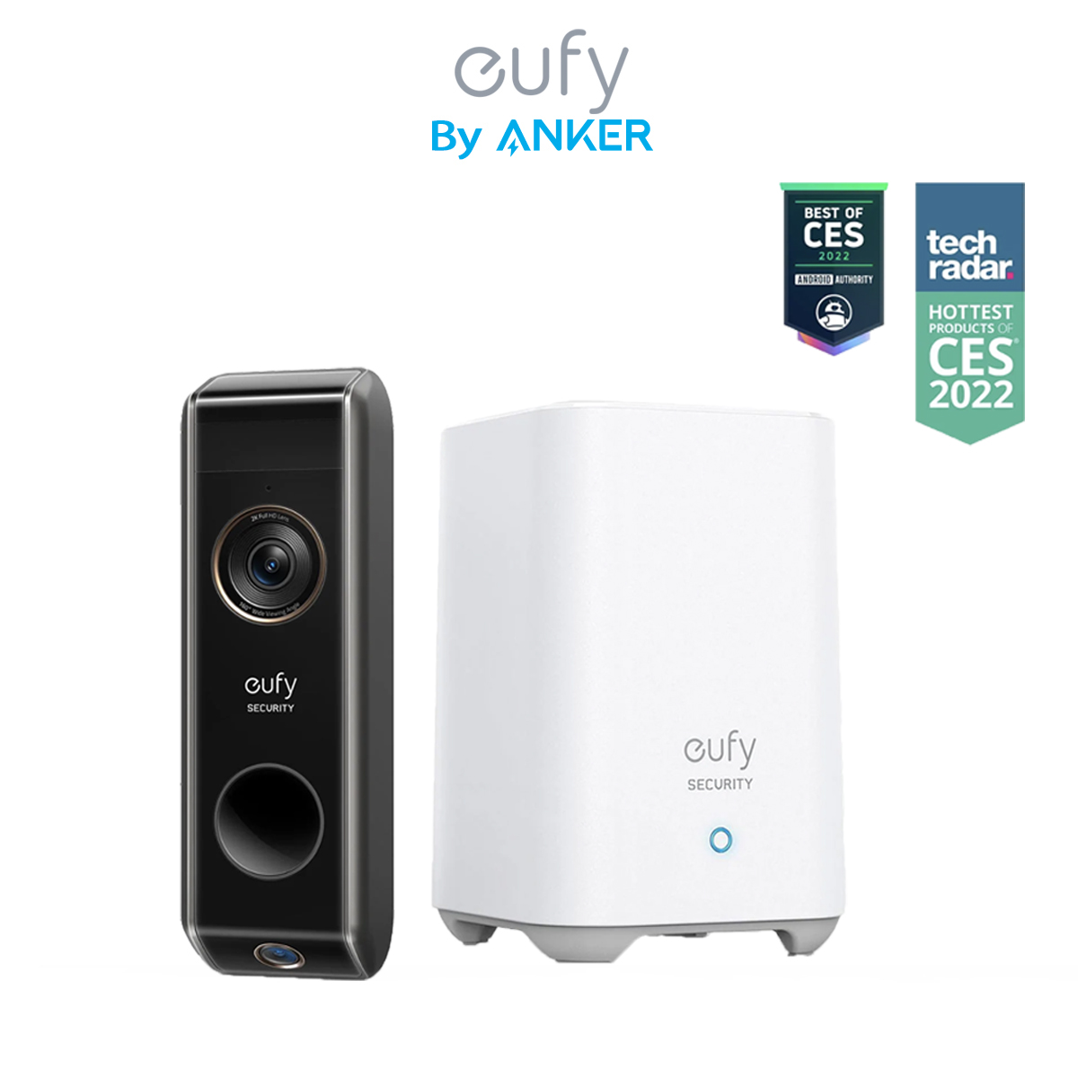 eufy Security Video Doorbell Dual Camera (Battery-Powered) with HomeBase, Wireless Doorbell Camera, Dual Motion and Package Detection, 2K HD, Family Recognition, No Monthly Fee, 16GB Local Storage