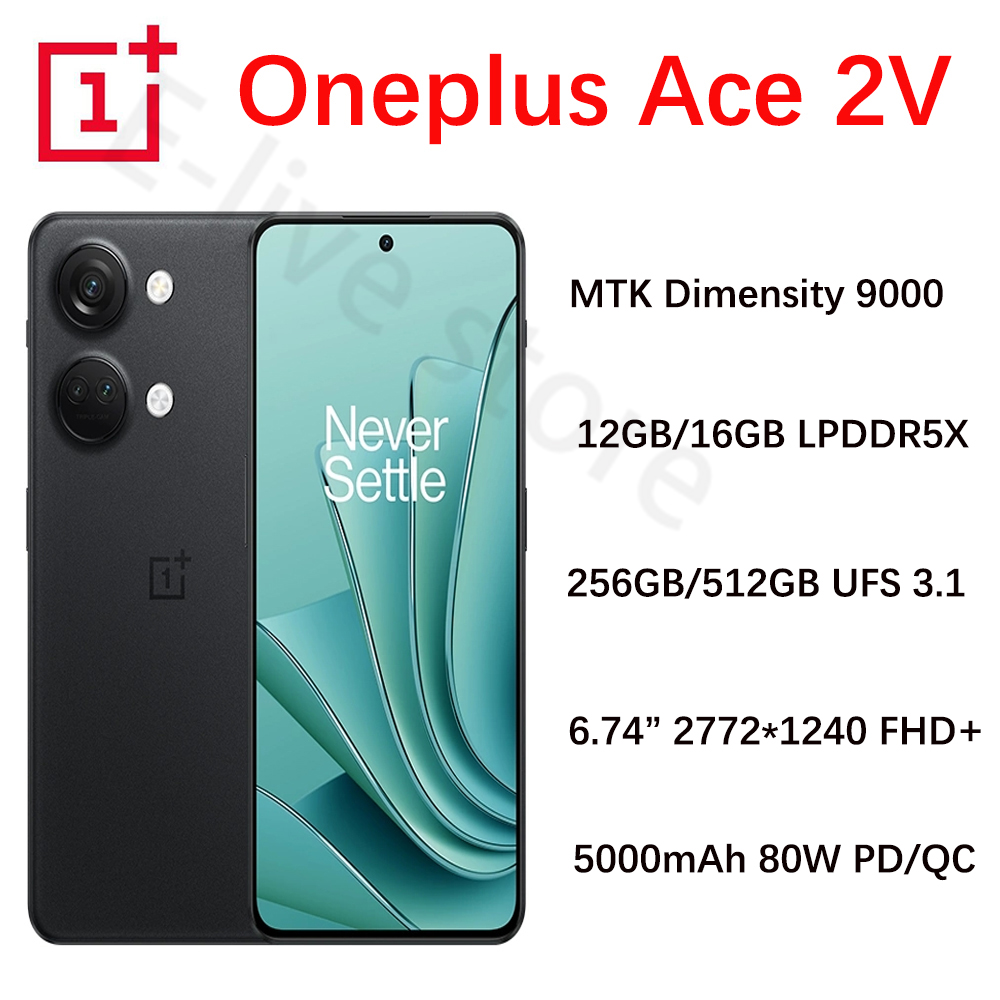 Oneplus Ace 2V 5G Smartphone Dimensity 9000 6.74Inch FHD+ 120Hz AMOLED 5000mAh 80W SuperVOOC 64MP NFC