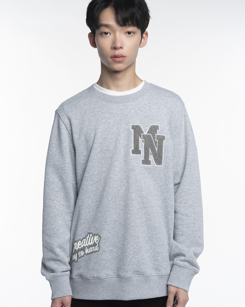 Yishion Men Solid Coloured Long Sleeve Sweatshirt with MN Fleece Patch (Heather Grey)
